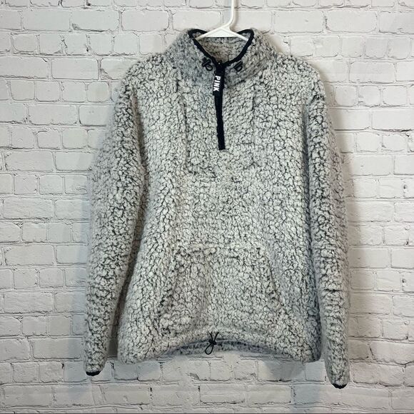 PINK - Victoria's Secret Quarter Zip Pullover size small grey - Picture 1 of 10